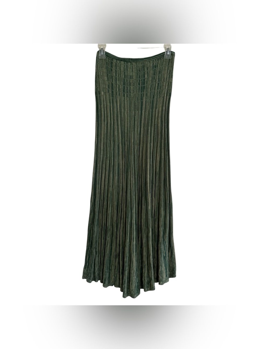 Free People Green Silvia Sweater Convertible Maxi Skirt Crinkled Pleated Boho M - Picture 4 of 10